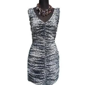 Cache Lined Mesh Animal Print Ruched Stretch Event Day Dress Bodycon NWT $208